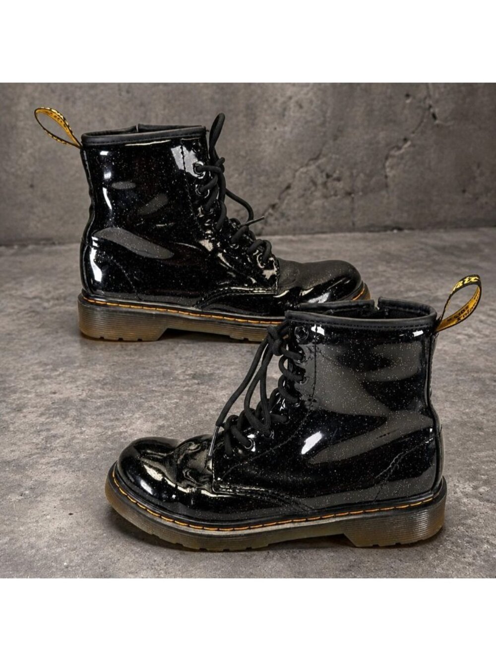 Dr. Martens 1460 Boots Youth Size 3 Glitter J Black Vegan Leather Girls Doc